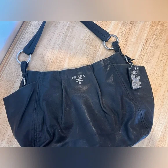 Authentic Prada black with silver accents leather Hobo bag with side pockets - Picture 5 of 16